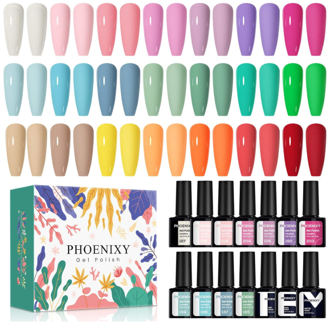 Phoenixy Gel Nail Polish 21 Colours Soak Off Gel Polish Base and Top Coat - Nail Polish Starter Kit, for Women, Gifts Set, Nail Varnish Set