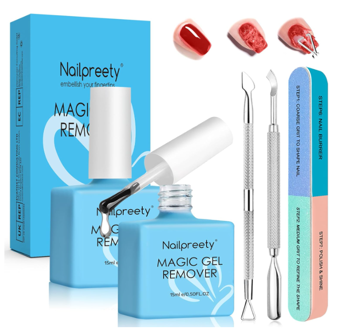 2 x 15ml Gel nail polish remover, Fast gel polish remover, Easily Removes Gel Nail Polish within 2-5 Minutes, Gentle on Nails, Fast-Acting Formula, Quick Removal No Need for Foil, Soaking or Wrapping