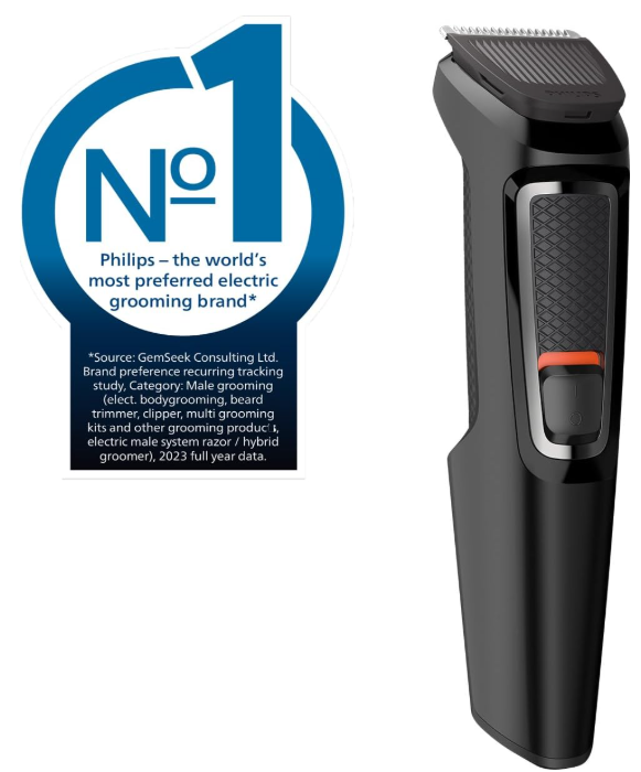 Philips 7-in-1 All-In-One Trimmer, Series 3000 Grooming Kit for Beard & Hair with 7 Attachments, Including Nose Trimmer, Self-Sharpening Blades, UK 3-Pin Plug-MG3720/33