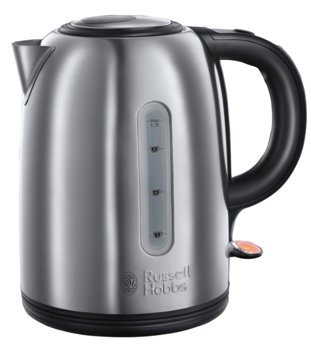 Russell Hobbs Brushed Stainless Steel & Black Electric 1.7L Cordless Kettle (Fast Boil 3KW, Removable Washable Anti-Scale Filter, Push to Open lid, Perfect Pour spout) 20441