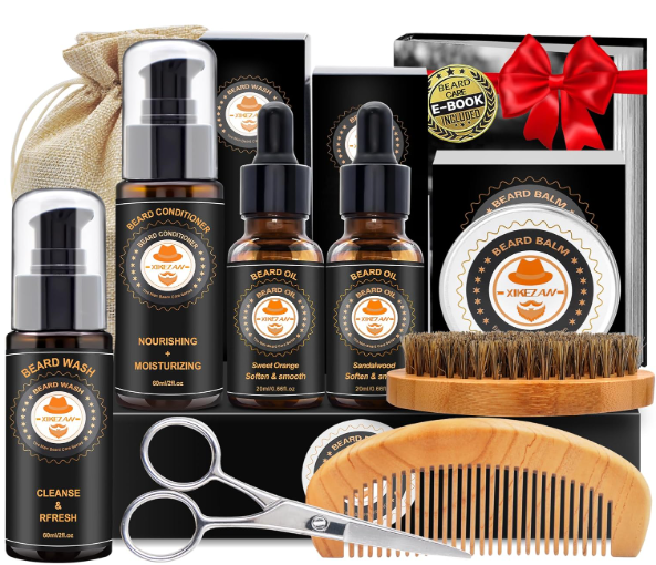 XIKEZAN Beard Grooming Kit for Men Gifts w/Beard Conditioner, 2 Scent Oil, Birthday Christmas Gifts Secret Santa Stocking Fillers Gifts for Men Him Dad Husband Boyfriend Fathers Valentines Gift Set
