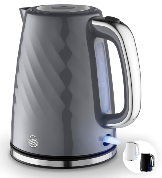 Swan SK14611GRY Windsor Rapid Boil Kettle with Removable Limescale Filter, Boil Dry Protection and Hidden Cord Storage, 1.7L, 3KW, Grey