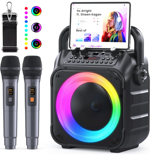 Ankuka Karaoke Machine 2 Microphones Karaoke Machine for Adults & Kids Portable Bluetooth Speaker with PA System, Supports TWS/FM/AUX/USB/TF/REC for Party, Birthday, Home (Black)