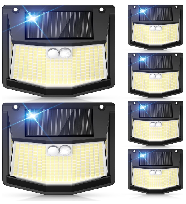Solar Security Lights Outdoor Garden - 248 LED Solar Powered Waterproof IP65-270° Wide Angle 3 Motion Sensor Lights Powered Front Door Yard Garage Garden Fence 6 Pack [Energy Class E]