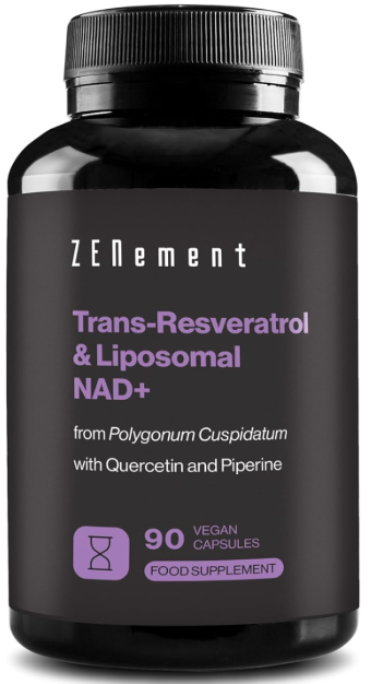 Trans-Resveratrol & NAD+ Liposomal, with Quercetin and Piperine, 580 mg per Capsule, 90 Capsules - Anti-Aging and Sirtuin Activator - Zenement