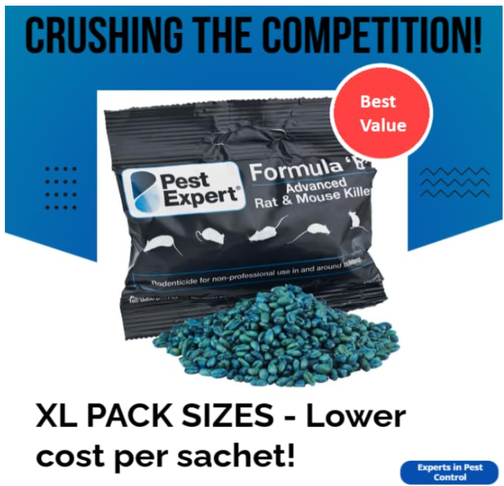 Pest Expert Formula ‘B+’ Advanced Rat & Mouse Killer Poison 900g (15 x 60g) Strongest Single Feed Brodifacoum, Fast Acting Poisoning Control